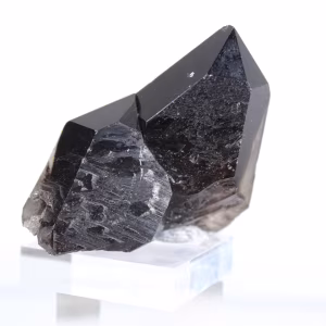 Petit cristal de quartz morion naturel du Brésil sur socle acrylique