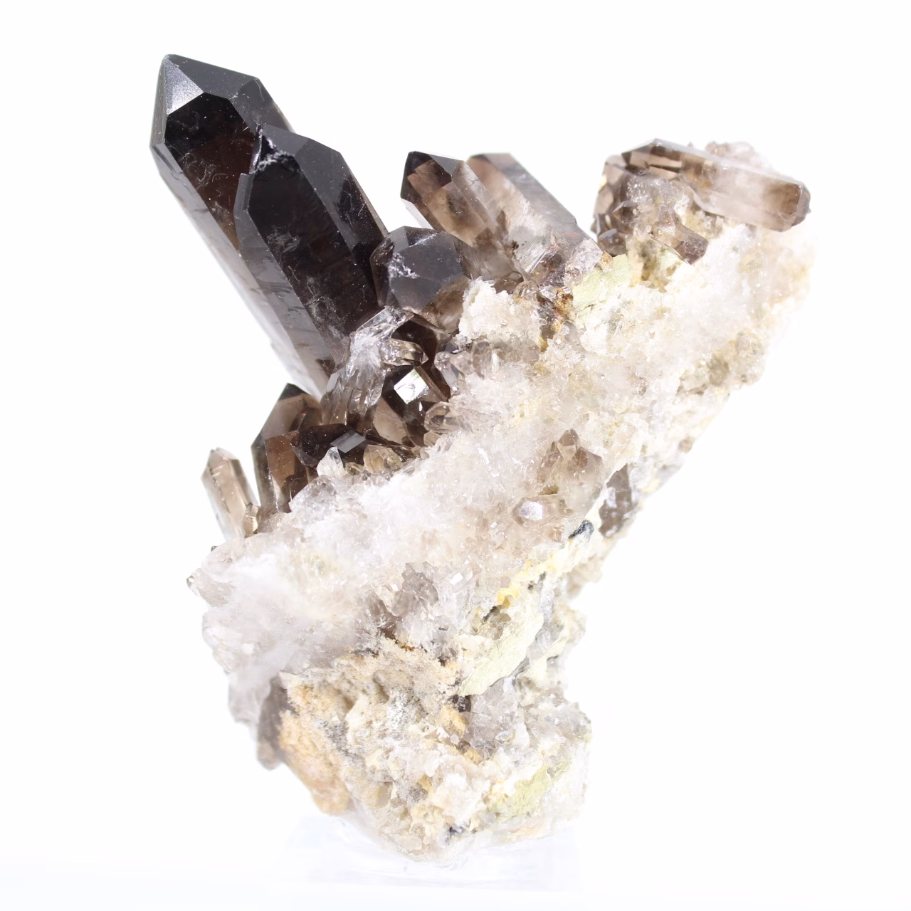 Quartz morion du Brésil, cristal sombre sur socle en acrylique