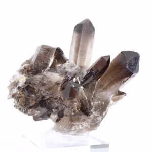 Cristal de quartz morion du Brésil, minéral noir monté sur socle