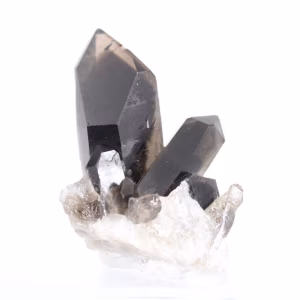 Spécimen cristallin de quartz morion du Brésil, socle acrylique inclus