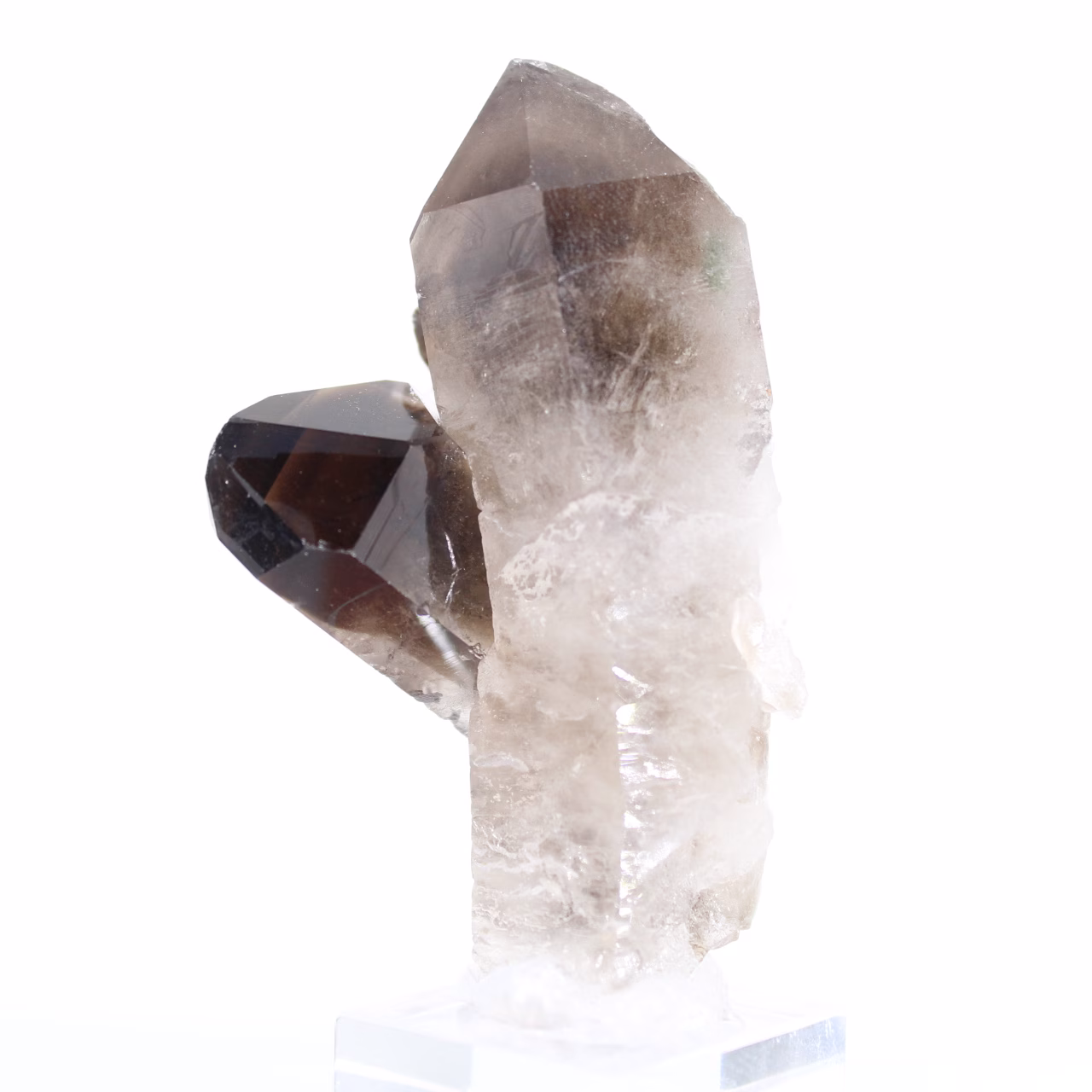Quartz morion du Brésil, petite pointe cristallisée sur socle