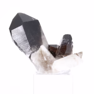 Cristal compact de quartz morion du Brésil sur socle acrylique