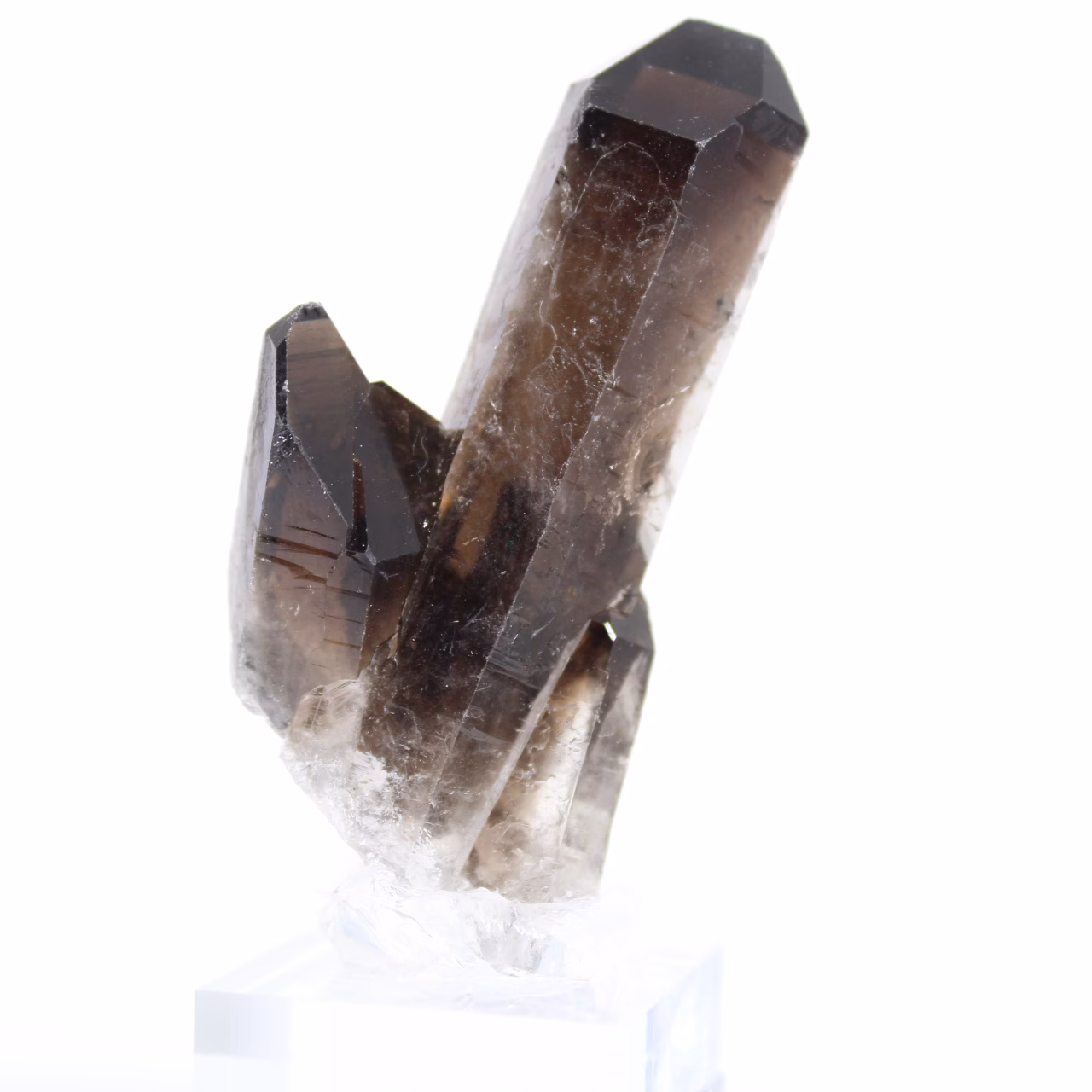 Quartz morion du Brésil petit format, fine pointe avec socle